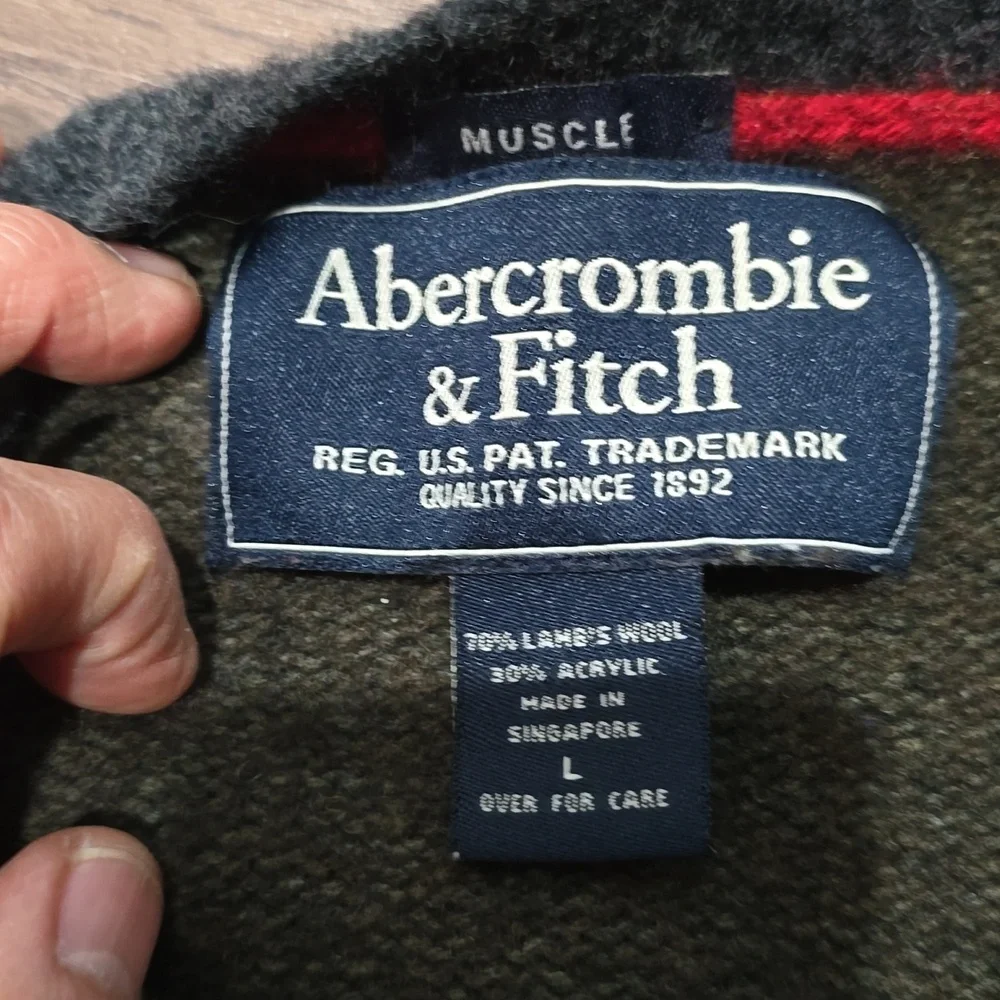 Abercrombie & Fitch Men's Lamb's Wool Blend  Green and Gray‎ Sweater L